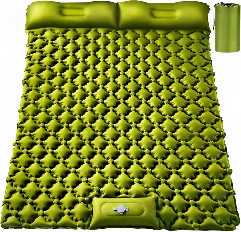 TEKIK Double Sleeping Pad, Ultralight 4" Extra-Thick Self Inflating Sleeping Mat for 2 Person with Pillow Built-in Foot Pump Portable Camping Mat for Backpacking, Hiking, Traveling, Tent, Camping - Image 1